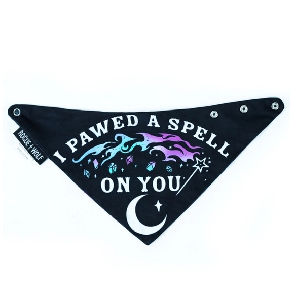 Rogue + Wolf ✦ Reversible Pet Bandana ✦ “I Pawed A Spell On You” w/ Crystal - Picture 7 of 14